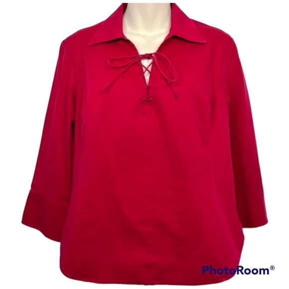Express Tops - EXPRESS Stretch Red Lace-Up Front 3/4 Sleeve Blouse EUC SIZE 11/12 (M/L)